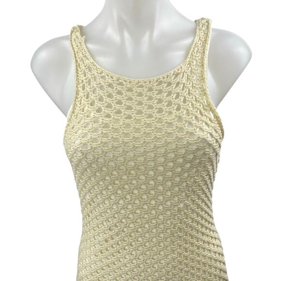 Mink Pink Cream Crochet Knit Sleeveless Sheer Mini Swim Cover Up Dress Size S - Picture 3 of 4